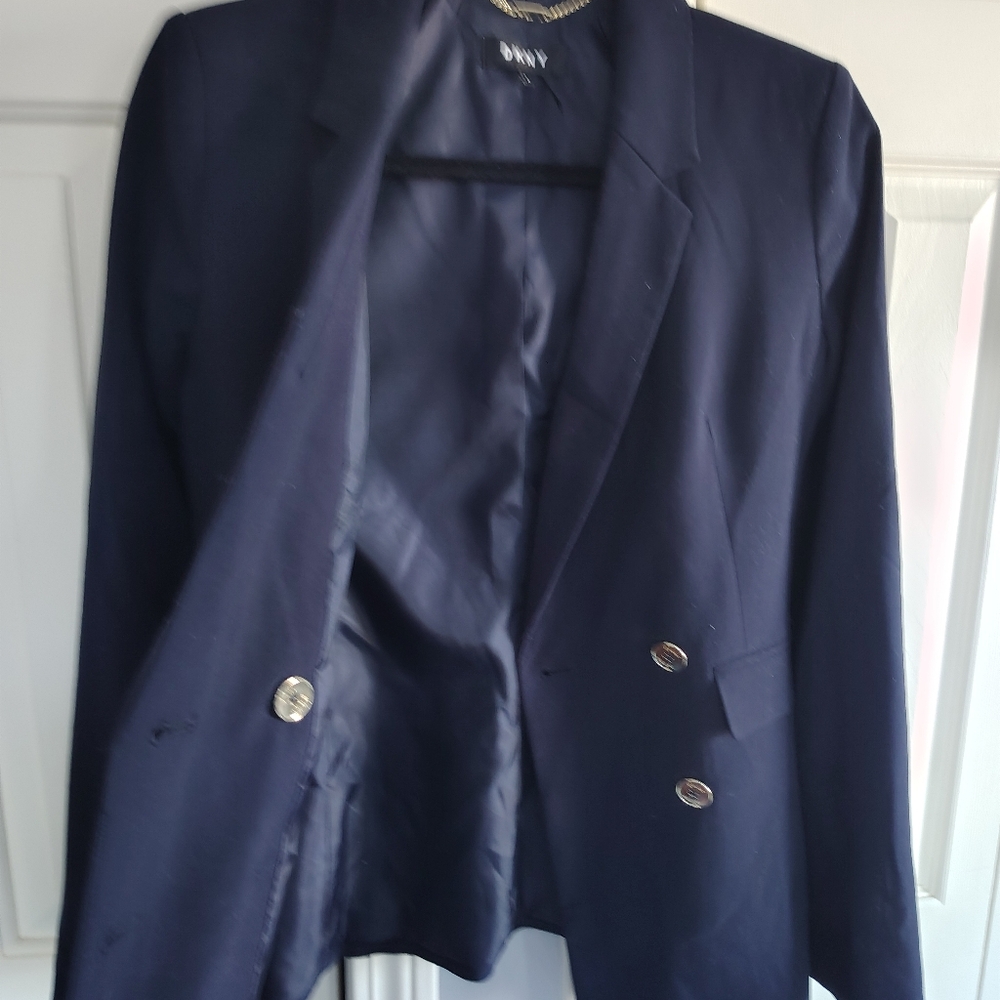 DKNY Women's Dark Blue Double-Breasted Blazer Size 0 - Picture 7 of 12